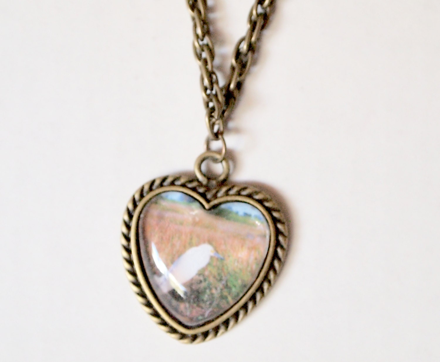 Heart Charm Necklace - antique bronze finish large charm cute unique photo print jewelry handmade swag bird culture
