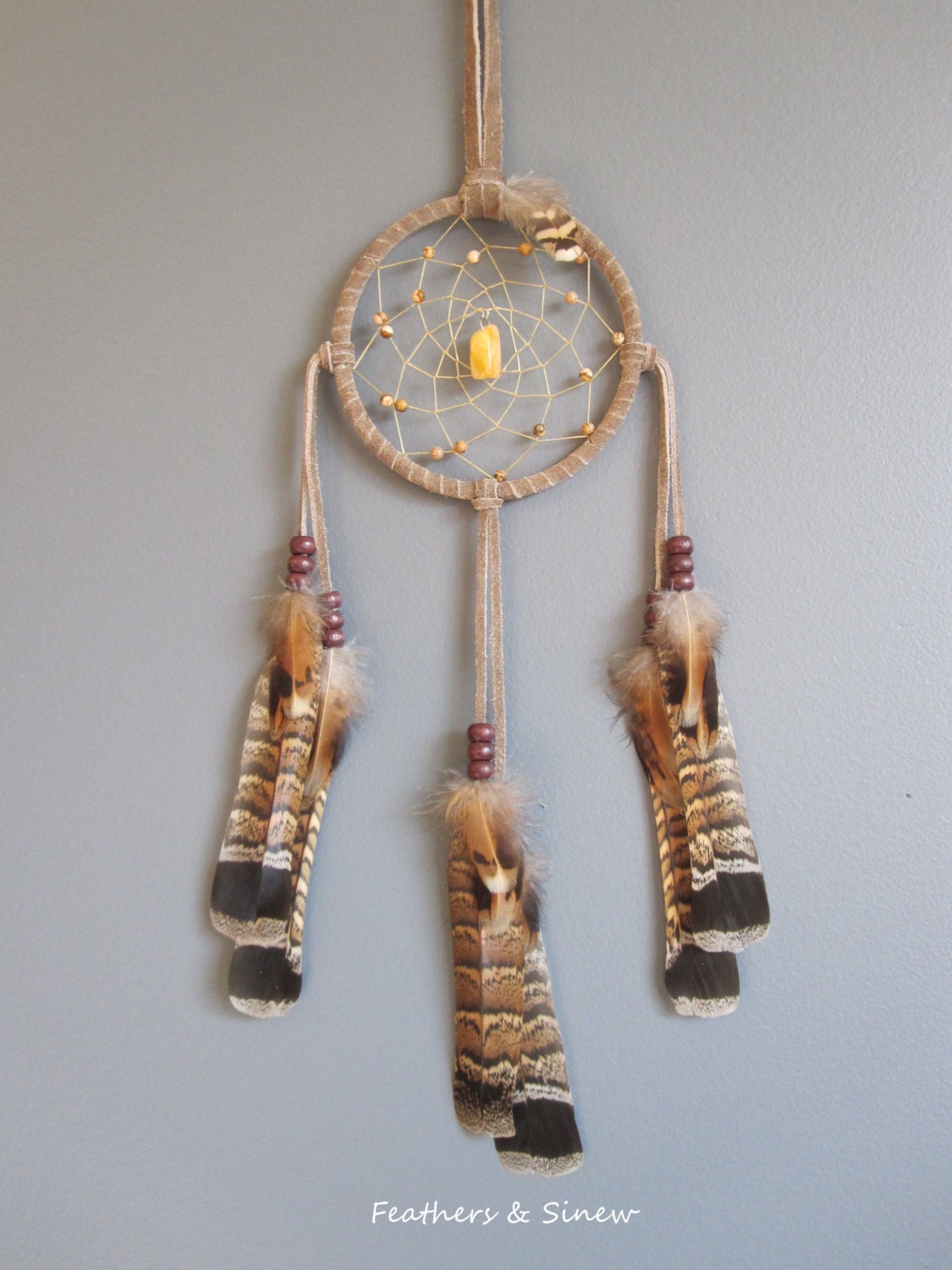Dream Catcher Taupe Suede with Grouse Tail Feathers