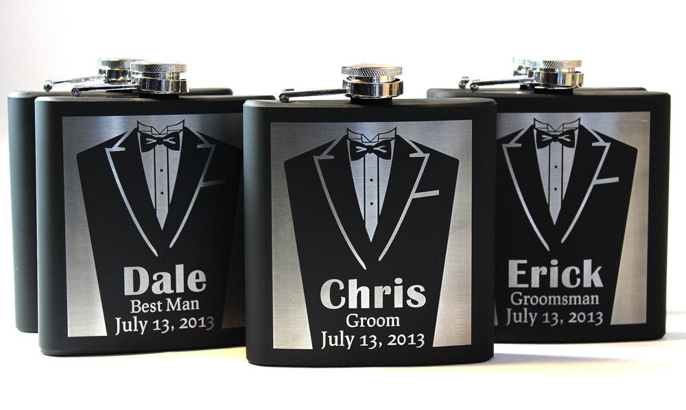 Personalized Flasks, Groomsmen Gifts, Stainless Steel Flasks, Custom Engraved Best Man Gifts, 7 Flasks