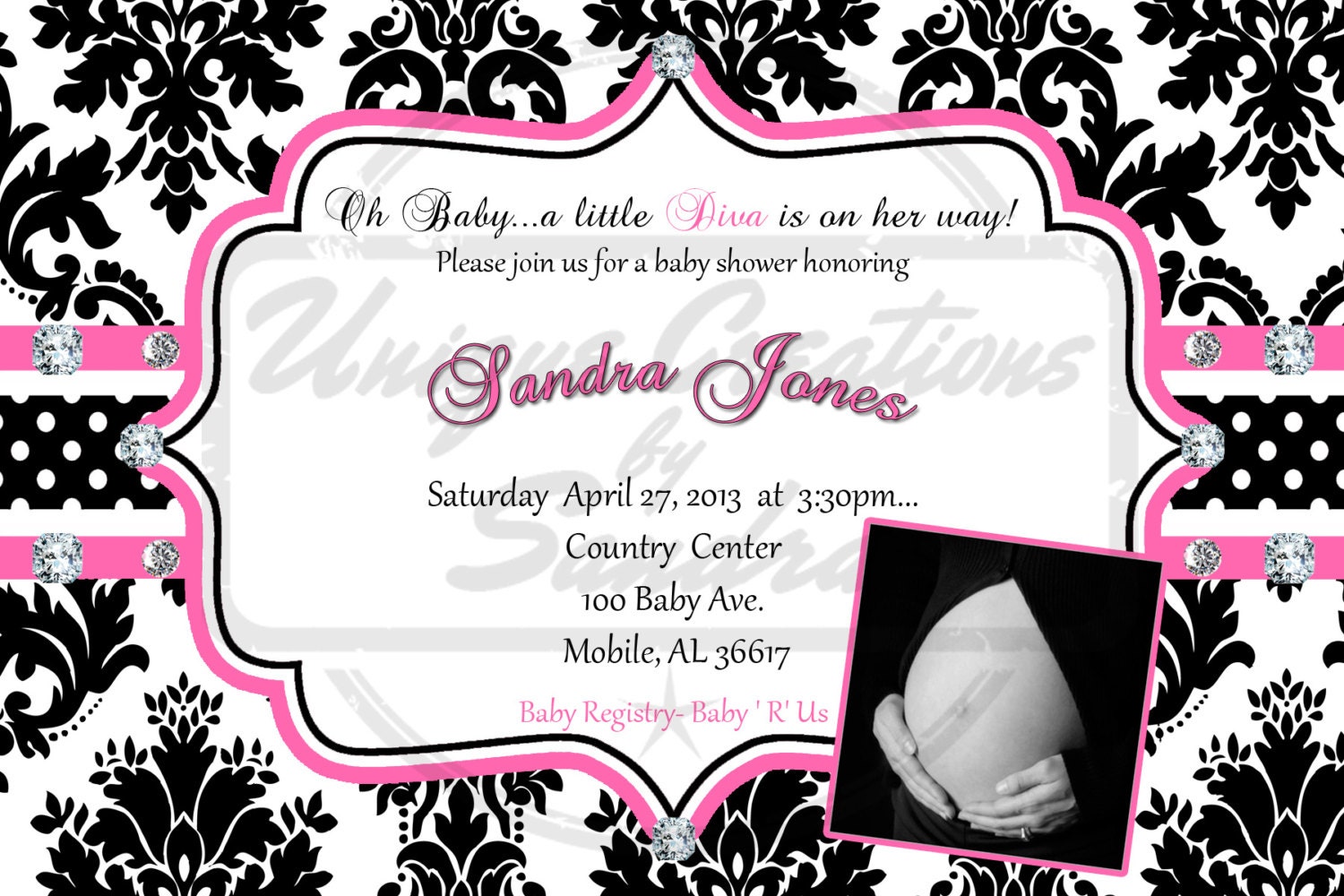 Baby Shower  Invitation Modern Damask Pattern