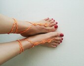 Orange  color  with orange beads Barefoot Sandals, Nude shoes, Foot jewelry, Bridal Accessories, Victorian Lace, Sexy, Lolita, Yoga, Anklet