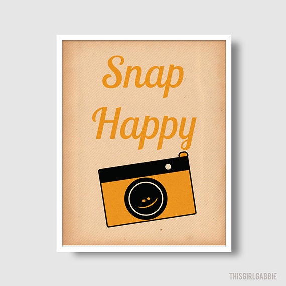 Snap Happy Camera Print - 8x10 - Retro - Vintage - Golden Yellow - Photography - Photographers