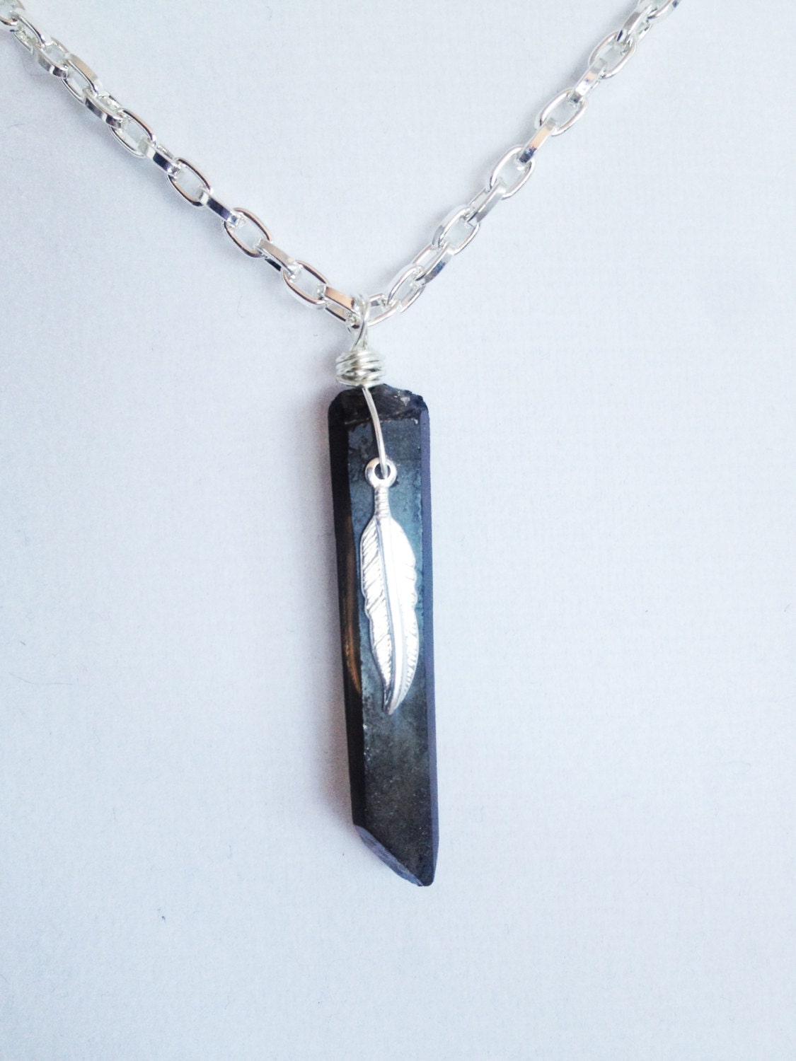 Smoky Quartz Feather Positive Energy Necklace - 18" Silver Colored Chain - Protects, Transforms Negative to Positve Energy