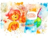Finn and Flame Princess Archival Print 8.5x11 inch inch inkjet / Adventure Time Fan Art Watercolor Painting