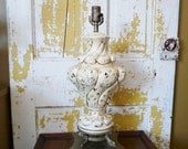 SPRING SALE Vintage Pair of Ornate Ceramic Table Lamps, Brass, Cherub, Flowers, Gold, Lighting, Light, Hollywood Regency, Cottage Chic, Sha
