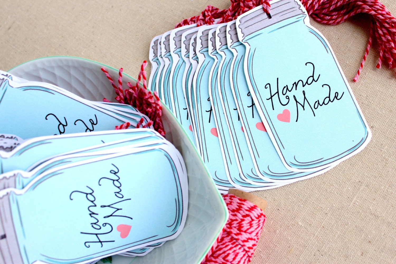mason jar tags handmade - set of 12