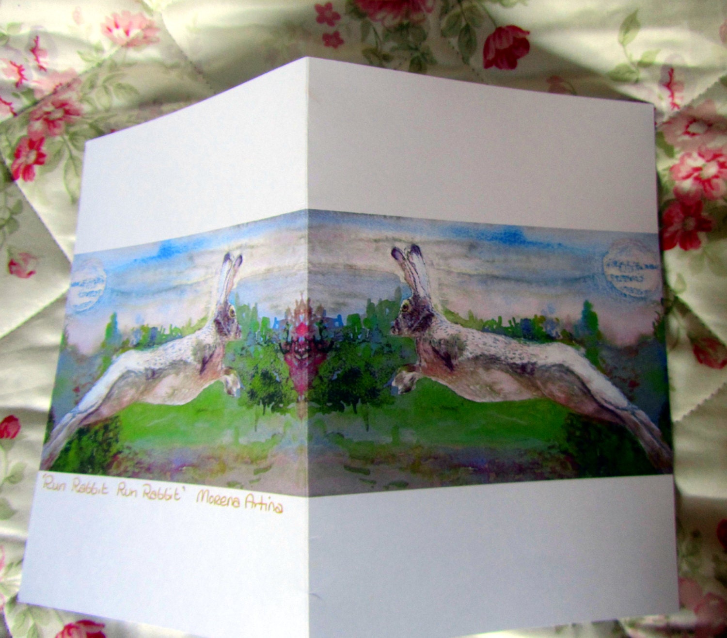 Run Rabbit Artist Greeting Card 21cm x 15cm Double sided Beautiful Design Other Hares Available