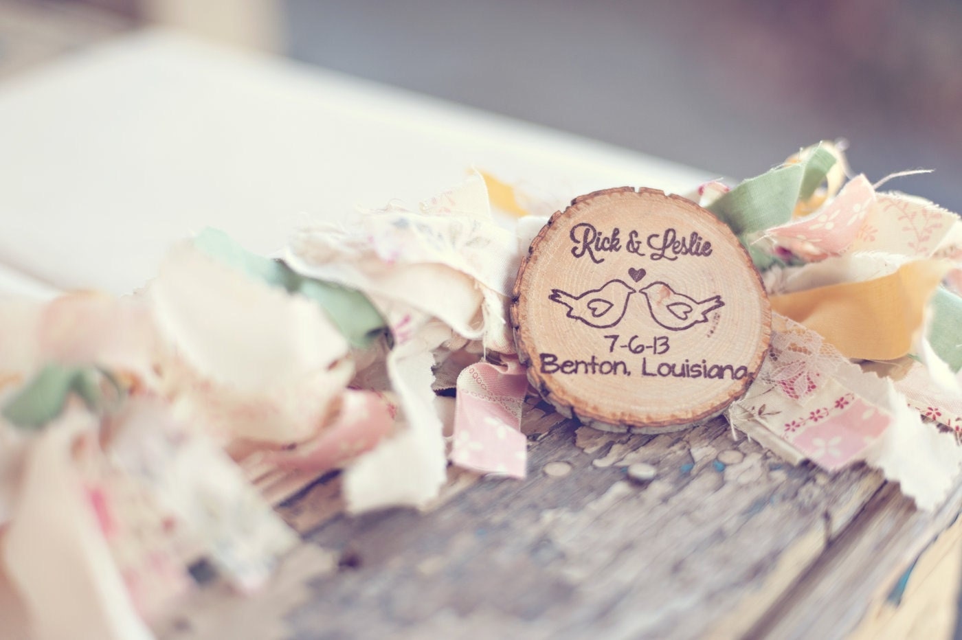 Set of 50 Rustic Wood Slice Save the Date Magnets with Love Birds by PNZ designs