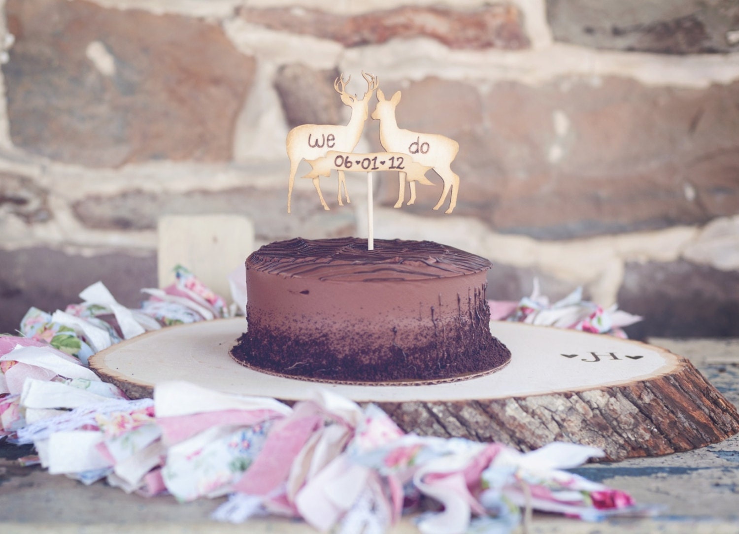 Buck and Doe "We Do" Deer Cake Topper with Banner by PNZ Designs