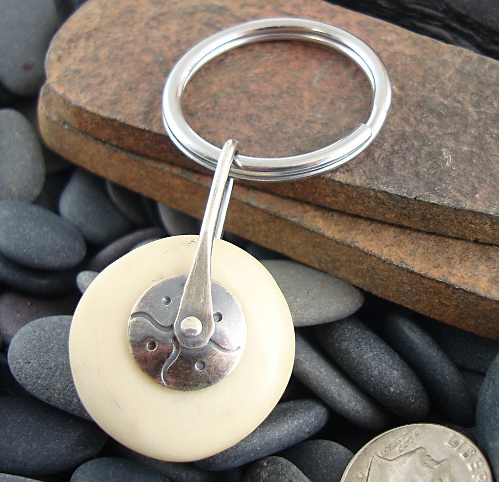 Key chain, Handmade, White Bone, Sterling Silver, For Men or Women