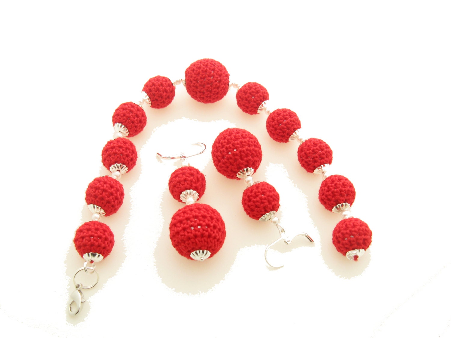 Crochet Bead Earrings/Bracelet, Red Crochet Bead Earring/Bracelet