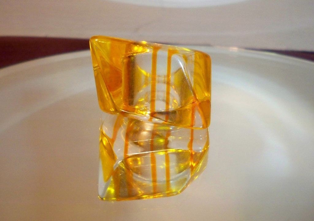 Vintage Lucite Ring Yellow Orange Striped, Size 6.5   on sale 5.00