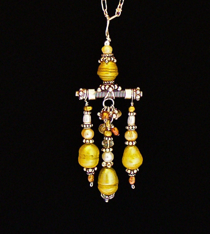 Yellow Freshwater Pearls, Citrine and Sterling Silver Pendant