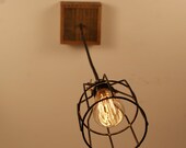 Cage Light  Pendant Chandelier - Industrial lighting - vintage edison bulb - Upcycled Wood