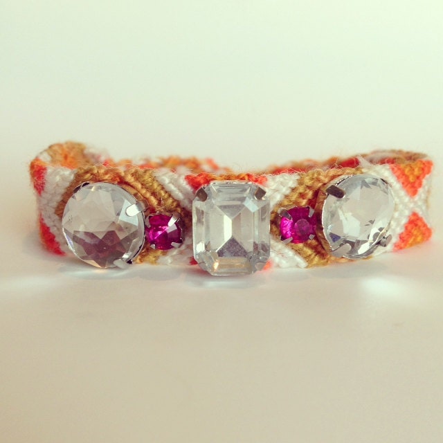 Friendship bracelet, Rhinestone friendship bracelet, orange bracelet, orange friendship bracelet, statement jewelry, rhinestone bracelet