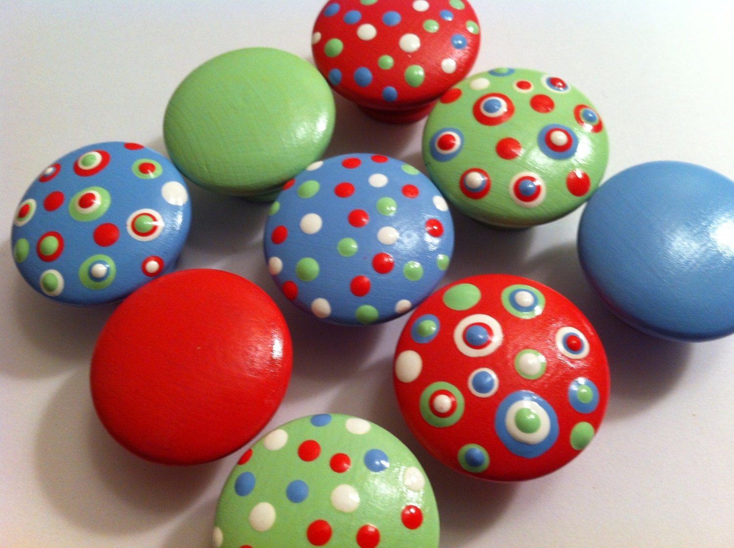 Hand Painted Dresser Knobs - Baby Bue with Polka Dot Design