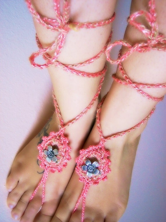 Barefoot sandles PEACH sandal barefoot summer sandles women crochet women barefoot sandals bottomless shoes anklets .
