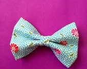 Blue and white floral hair bow  