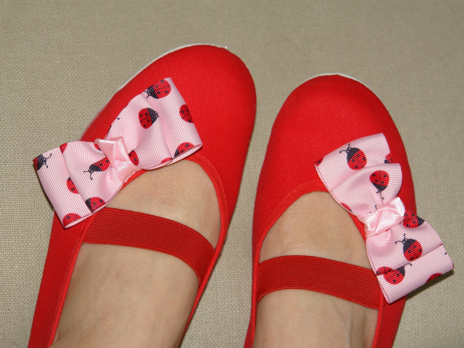 mary janes woman girls shoes, handmade ladybug bow , red cotton, flexible sole, gym ballet flats dance dancing summer dress  shoes