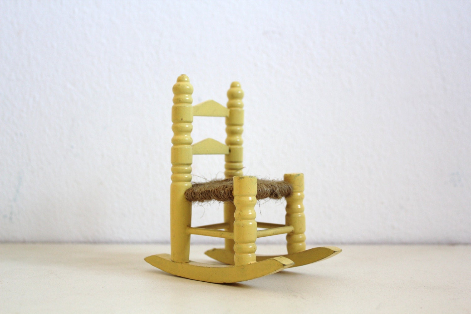 Vintage Small Rocking Chair Yellow Wood