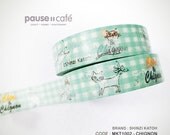 Chignon Girl Cat Neko on Green Gingham Check 15mm x 15m Japanese Washi Shinzi Katoh