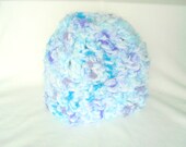 Crochet Baby Hat Winter Blue Purple White Shimmer Cozy Warm Beanie Handmade Clearance
