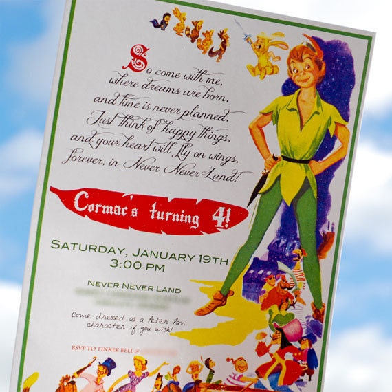 Peter Pan Invitation with vintage movie poster  - Printable File - PDF - Printable Party