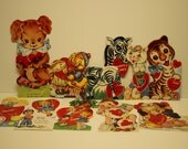Vintage Valentine Collection of 10 Moveable Kids 1950's used