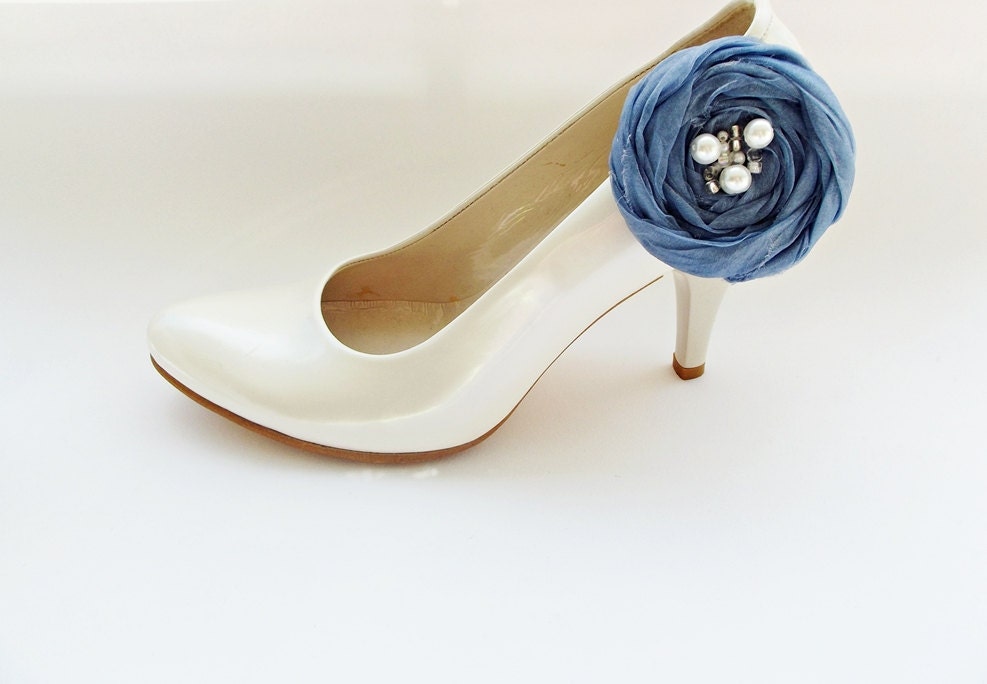 Blue Chiffon Roses Shoe Clips