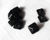 8 Black Square Vintage Buttons: 10mm shank buttons, shiny black square pyramid,