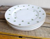 vintage fleur de lis plates - green and gold pattern set of 4 baronet china