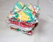 Knit Dishcloth Set - Knit Dish Cloths - Set of 4 cloths - 100% Cotton - Pinks and White