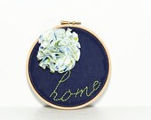 Embroidery Wall Art Hoop Home Flower Blue Green White