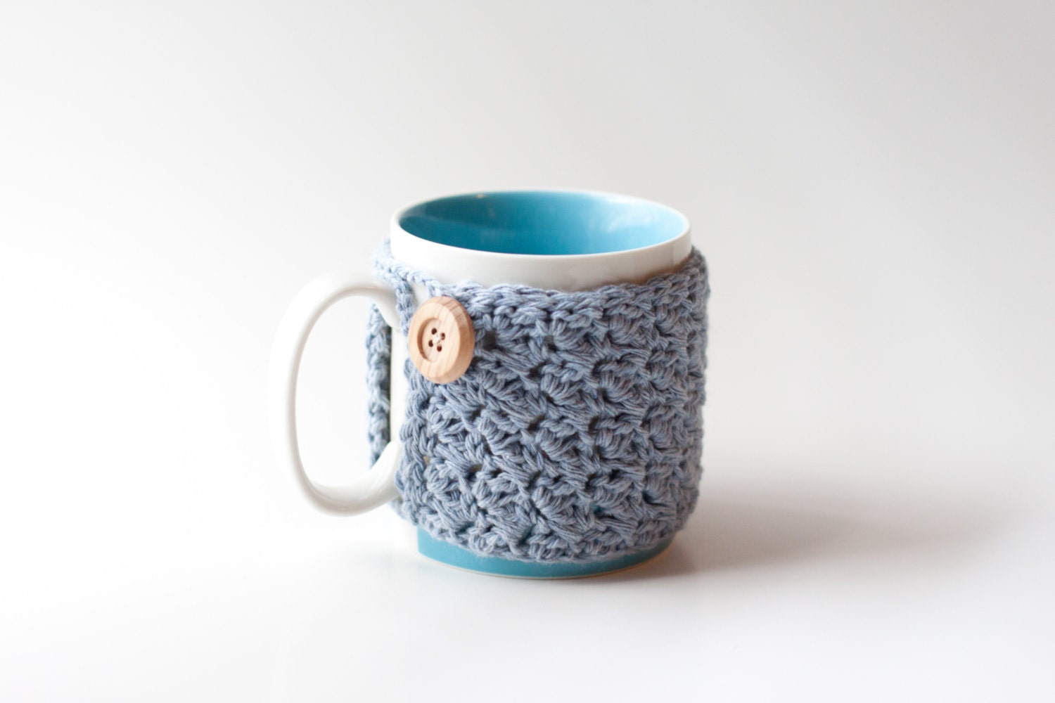 Large Crochet Coffee Mug Cozy in Blue - READY TO SHIP -