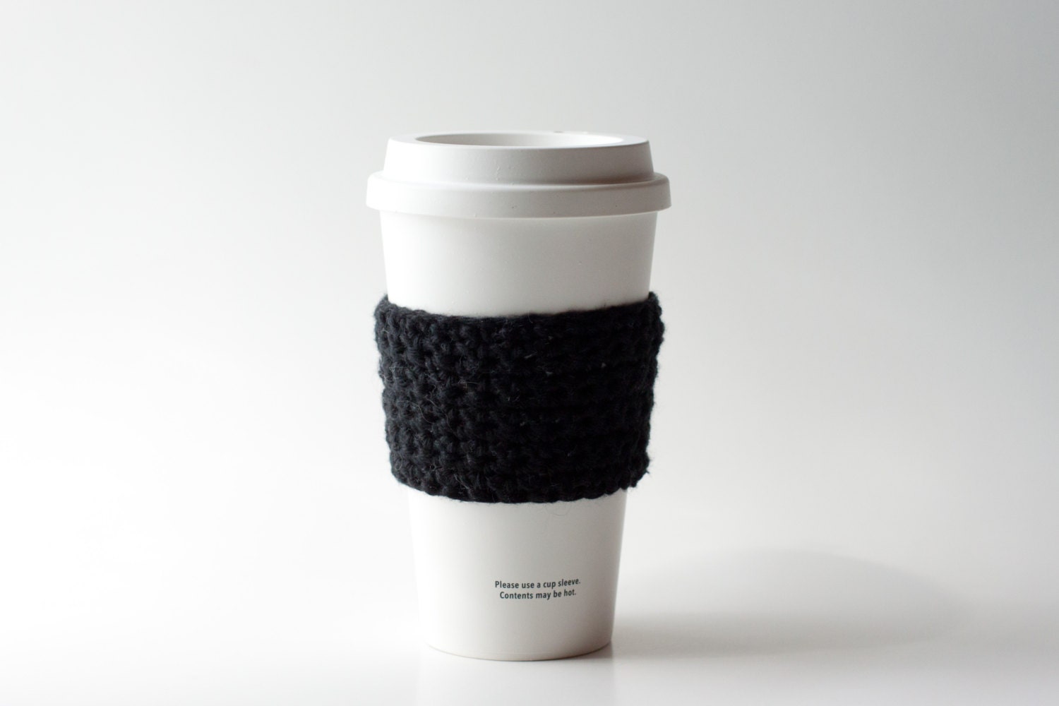 Crochet Coffee Cup Sleeve in Black - READY TO SHIP -