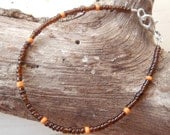 men's burnt copper brown and tangerine bracelet - skinny fit