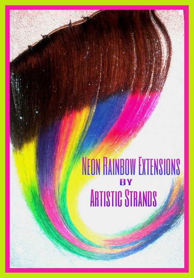 Neon Rainbow Ombre Hair Extensions /FULL Set / 22 Inches Long / Clip In Hair / 100 Percent Real REMY Hair