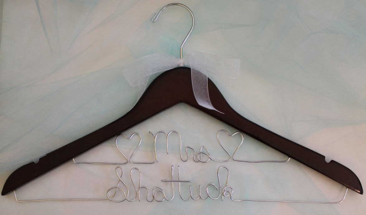 SALE - 9.50 DELUXE Personalized Wood Wedding Dress Hanger ANY Name, Wedding Date, Mrs.Your Name, Bride and More