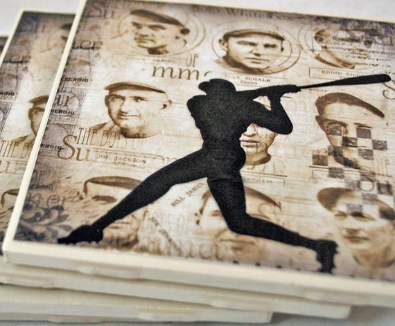 BASEBALL COASTERS  - Father's Day Gift - Baseball Fanatics Gift - Vintage Baseball Design