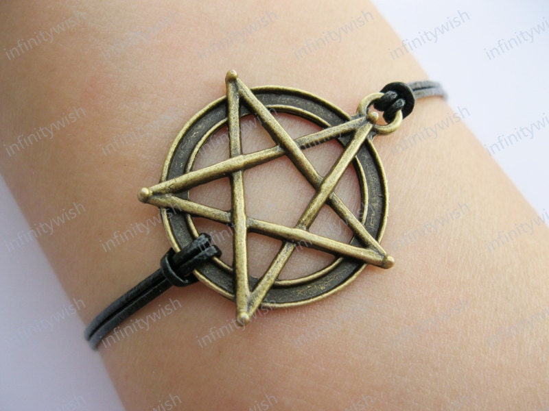 Bracelet-Pentagram bracelet,Magic circle bracelet,real leather bracelet-Z704
