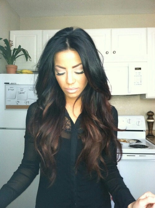 Indian Summer, Darkest Brown or Black Ombre Hair Extensions, Clip In Human Hair Extensions, (7) Pieces, 22"