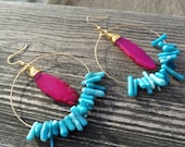 Hot Pink Agate and Coral Earrings
