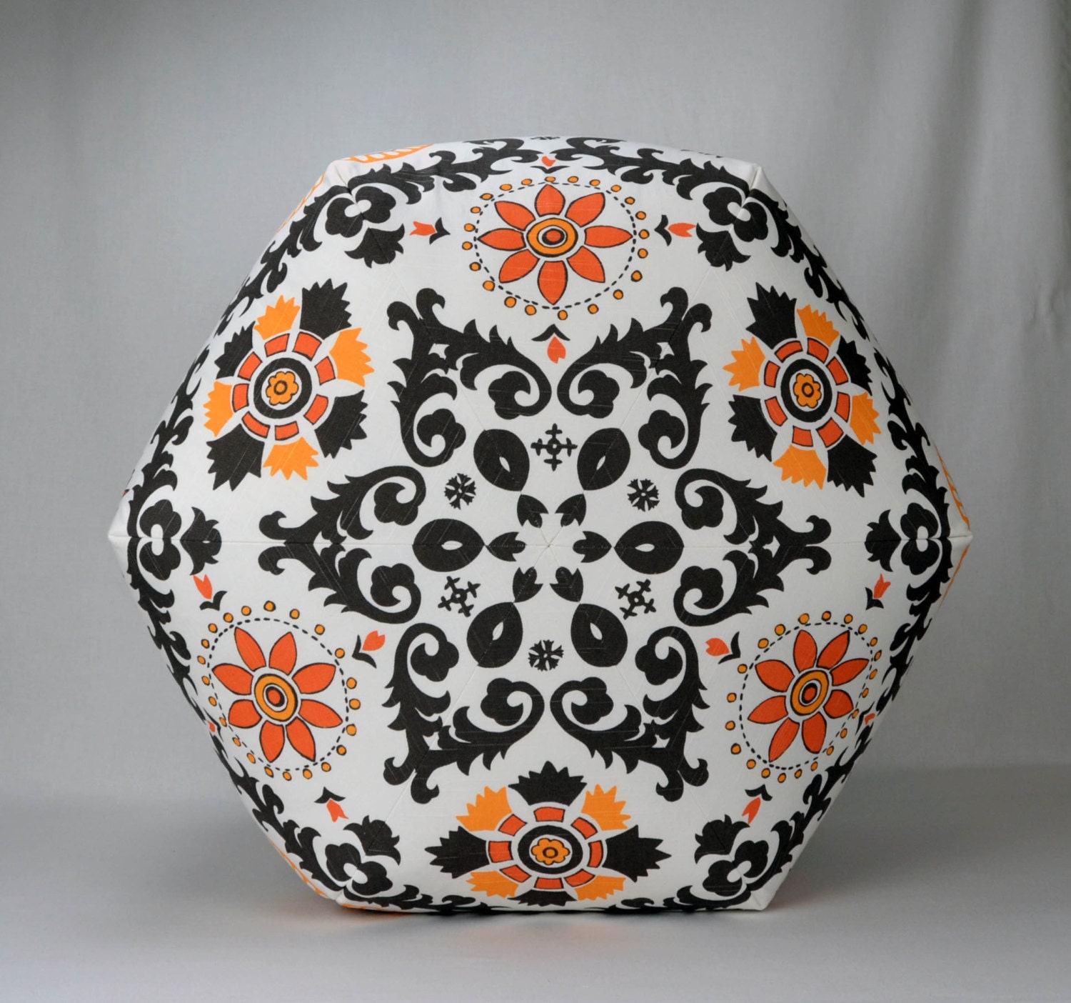 27" Wide By 18" Tall Floor Ottoman Pouf Pillow Brown, Yellow, Orange & White - Rosa Chili Pepper Damask Contemporary Modern Print