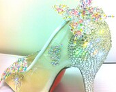 Bling cindrella shoe butterfly  crystal Heel  4" handmade w/ Swarovski element