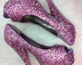 Bling Pink glitter High heel 4" pump shoe handmade w/ Swarovski crystal element