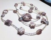Purple and White Swirl Lampworked Glass Beaded Necklace