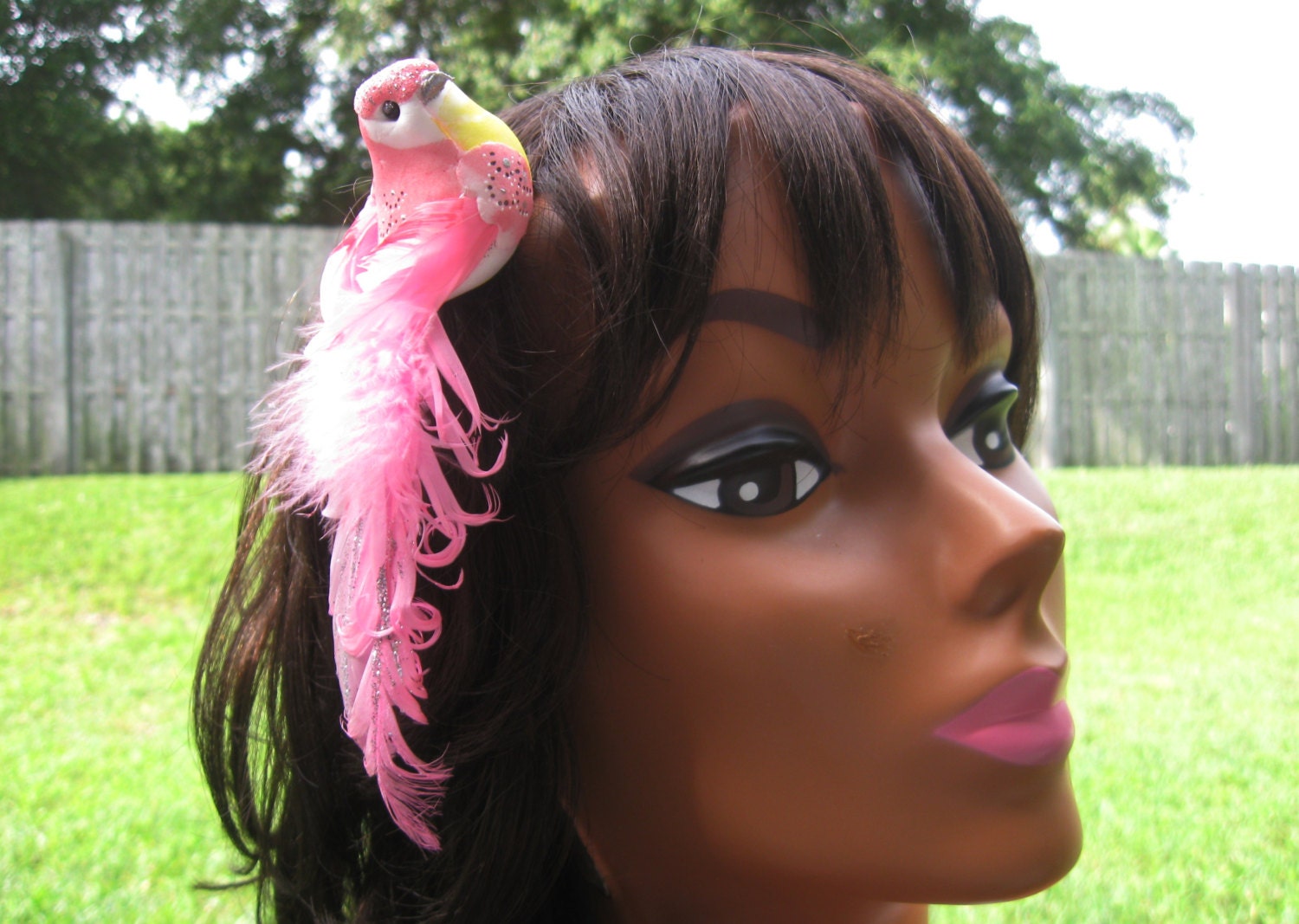 Pink Bird Hair Clip, Hair Pin, Bobby Pin, Women, Teens, Hair Accessory, Showgirl Headpiece, Feather and Glitter Bird