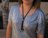 Silver Hardware and Black Cord Cinched Beaded Necklace