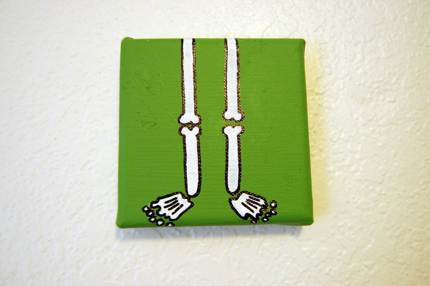 Green Skeleton Bone Legs Painting 4x4 canvas Acrylic
