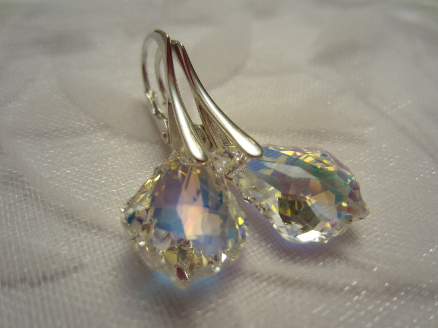 Aurora Borealis Earrings-Swarovski Baroque Crystal-Sterling Silver Leverbacks-Bridal-Wedding-Bridesmaids-Mother of the Bride